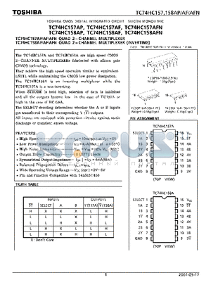 TC74HC158AP datasheet - TOSHIBA CMOS DIGITAL INTEGRATED CIRCUIT SILICON MONOLITHIC