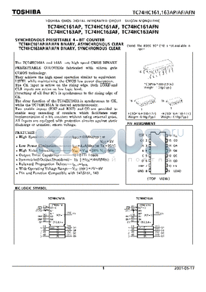 TC74HC161AF datasheet - TOSHIBA CMOS Digital Integrated Circuit Silicon Monolithic