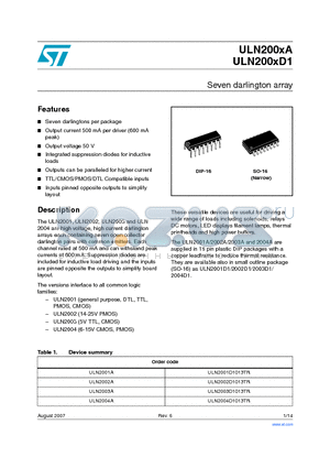 ULN200XA datasheet - Seven darlington array