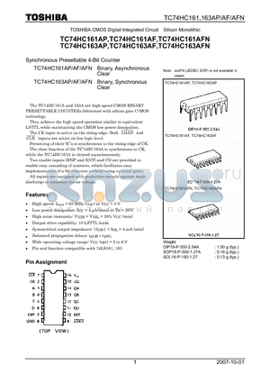 TC74HC161AFN datasheet - Binary, Synchronous Clear