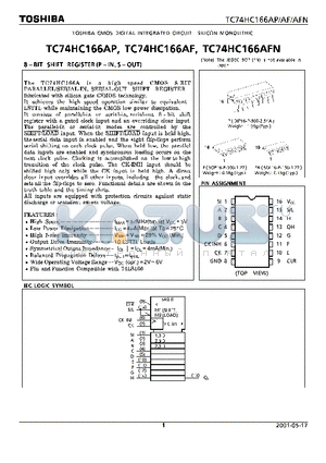 TC74HC166AF datasheet - 8-BIT SHIFT REGISTER(P-IN, S-OUT)
