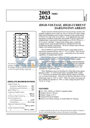 ULN2023L datasheet - HIGH-VOLTAGE, HIGH-CURRENT DARLINGTON ARRAYS