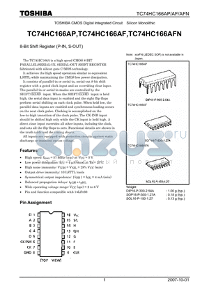 TC74HC166AP_07 datasheet - 8-Bit Shift Register (P-IN, S-OUT)