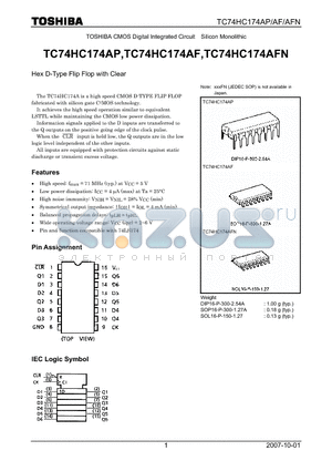 TC74HC174AP datasheet - Hex D-Type Flip Flop with Clear