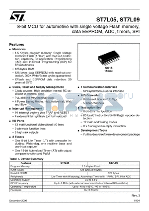 ST7FL05Y0MA datasheet - 8-bit MCU for automotive with single voltage Flash memory, data EEPROM, ADC, timers, SPI