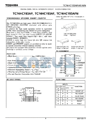 TC74HC193AF datasheet - SYNCHRONOUS UP/DOWN BINARY COUNTER