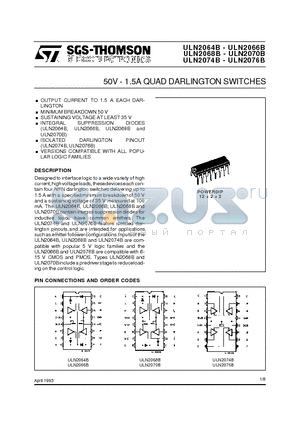 ULN2066B datasheet - 50V - 1.5A QUAD DARLINGTON SWITCHES