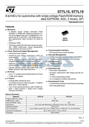 ST7FL19F1MCE datasheet - 8-bit MCU for automotive with single voltage Flash/ROM memory, data EEPROM, ADC, 5 timers, SPI