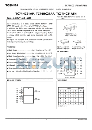 TC74HC21AFN datasheet - DUAL 4-INPUT AND GATE