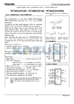 TC74HC221AF datasheet - TOSHIBA CMOS DIGITAL INTEGRATED CIRCUIT SILICON MONOLITHIC