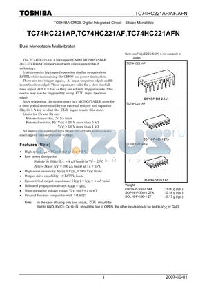 TC74HC221AF datasheet - Dual Monostable Multivibrator
