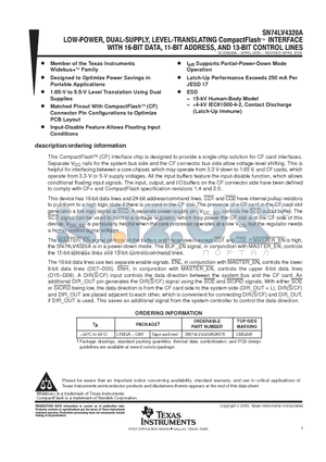 SN74LV4320A datasheet - LOW-POWER, DUAL-SUPPLY, LEVEL-TRANSLATING COMPACTFLASH INTERFACE WITH 16-BIT DATA, 11-BIT ADDRESS, AND 13-BIT CONTROL LINES