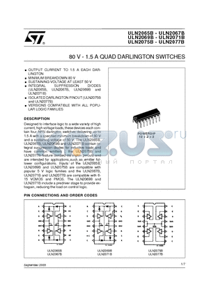 ULN2075B datasheet - 80 V - 1.5 A QUAD DARLINGTON SWITCHES