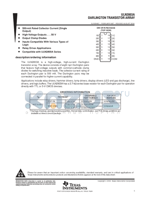 ULN2803ADW datasheet - DARLINGTON TRANSISTOR ARRAY