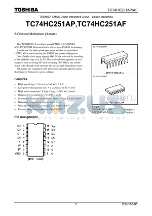 TC74HC251AF datasheet - 8-Channel Multiplexer (3-state)