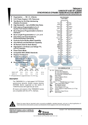 TMS626812A datasheet - 1048576 BY 8-BIT BY 2-BANK SYNCHRONOUS DYNAMIC RANDOM-ACCESS MEMORY