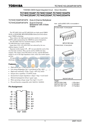 TC74HC253AF datasheet - Dual 4-Channel Multiplexer with 3-State Output