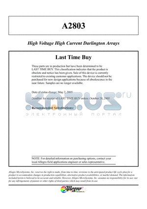 ULN2804A datasheet - High Voltage High Current Darlington Arrays