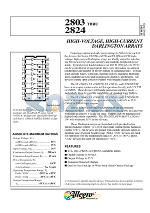 ULN2804LW datasheet - HIGH-VOLTAGE, HIGH-CURRENT DARLINGTON ARRAYS