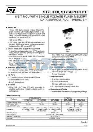 ST7FLITE09Y0M6 datasheet - 8-BIT MCU WITH SINGLE VOLTAGE FLASH MEMORY, DATA EEPROM, ADC, TIMERS, SPI