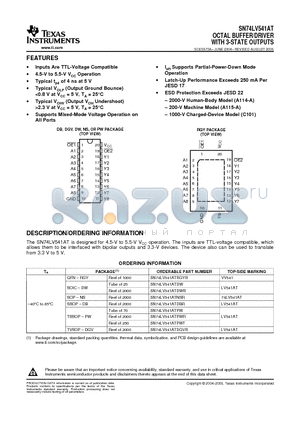 SN74LV541ATDBR datasheet - OCTAL BUFFER/DRIVER WITH 3-STATE OUTPUTS