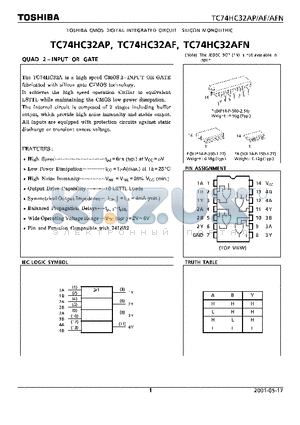 TC74HC32AF datasheet - QUAD 2-INPUT OR GATE
