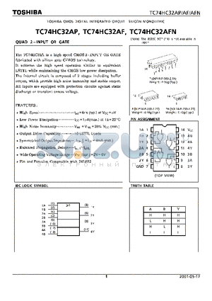 TC74HC32AP datasheet - QUAD 2-INPUT OR GATE