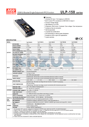 ULP-150-48 datasheet - 150W U-Bracket Single Output with PFC Function