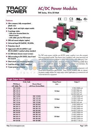 TMT10112 datasheet - AC/DC Power Modules