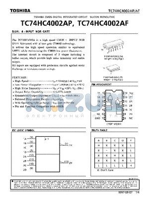 TC74HC4002AP datasheet - DUAL 4-INPUT NOR GATE
