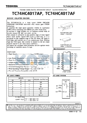 TC74HC4017AP datasheet - DECADE COUNTER/DIVIDER