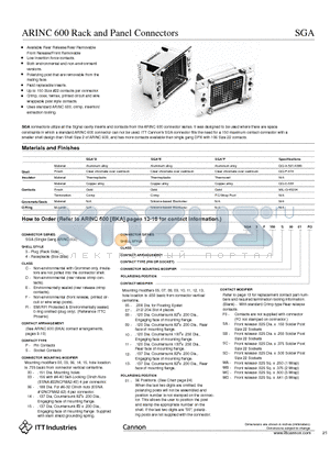 SGA datasheet - ARINC 600 Rack and Panel Connectors