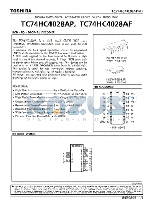 TC74HC4028AF datasheet - BCD-TO-DECIMAL DECODER