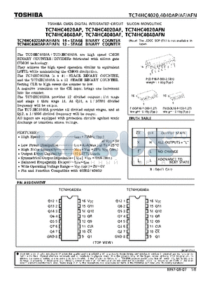 TC74HC4040AP datasheet - 12/14-STAGE BINARY COUNTER