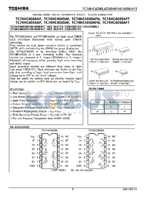 TC74HC4049AFT datasheet - TOSHIBA CMOS DIGITAL INTEGRATED CIRCUIT SILICON MONOLITHIC