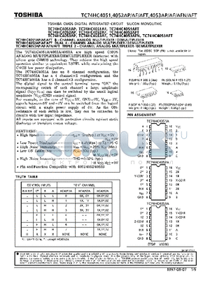 TC74HC4051AFT datasheet - 8-CHANNEL ANALOG MULTIPLEXER/DEMULITIPLEXER