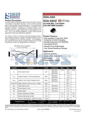 SGA-3263 datasheet - DC-5500 MHz, Cascadable SiGe HBT MMIC Amplifier