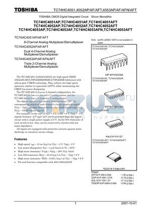 TC74HC4051AP datasheet - CMOS Digital Integrated Circuit Silicon Monolithic