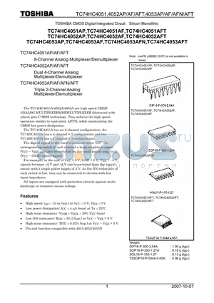 TC74HC4051AP_07 datasheet - CMOS Digital Integrated Circuit Silicon Monolithic