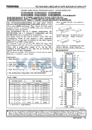 TC74HC4053AFT datasheet - 8-CHANNEL ANALOG MULTIPLEXER/DEMULITIPLEXER