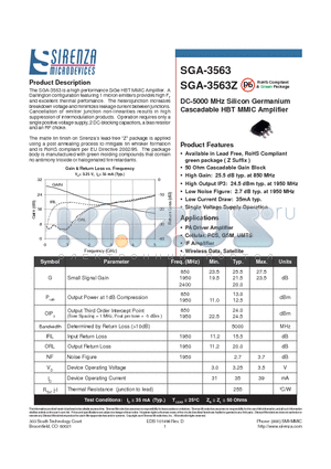 SGA-3563 datasheet - SGA-3563 DC-5.0 GHz Cascadeable MMIC Amplifier