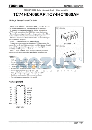 TC74HC4060AP datasheet - CMOS Digital Integrated Circuit Silicon Monolithic 14-Stage Binary Counter/Oscillator