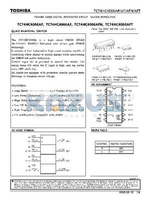 TC74HC4066AFT datasheet - QUAD BILATERAL SWITCH