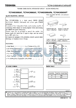 TC74HC4066AP datasheet - QUAD BILATERAL SWITCH