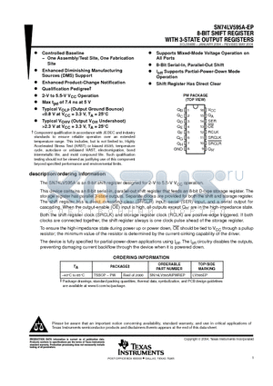 SN74LV595AIPWREP datasheet - 8-BIT SHIFT REGISTER WITH 3-STATE OUTPUT REGISTERS