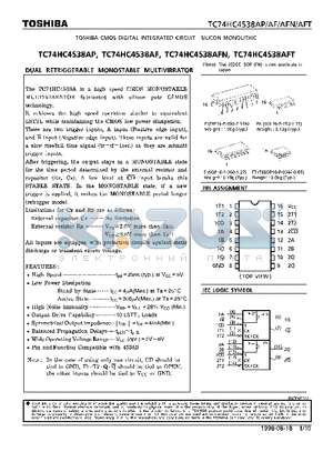 TC74HC4538AFT datasheet - DUAL RETRIGGERABLE MONOSTABLE MULTIVIBRATOR