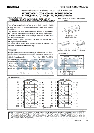TC74HC541AFW datasheet - OCTAL BUS BUFFER INVERTING/NON-INVERTING, 3-STATE OUTPUTS