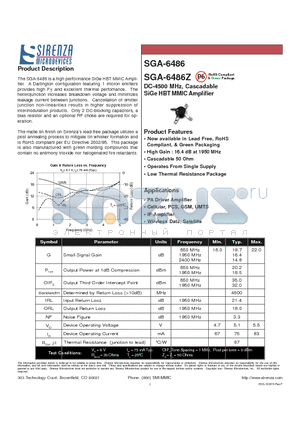SGA-6486 datasheet - DC-4500 MHz, Cascadable SiGe HBT MMIC Amplifier