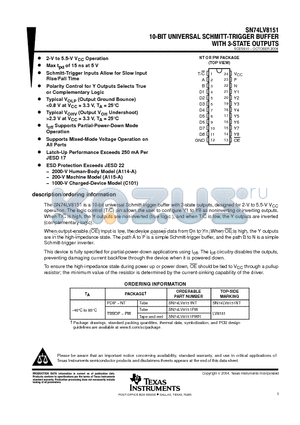 SN74LV8151DGVR datasheet - 10-BIT UNIVERSAL SCHMITT-TRIGGER BUFFER WITH 3-STATE OUTPUTS