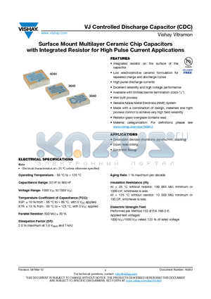 VJ3640 datasheet - Surface Mount Multilayer Ceramic Chip Capacitors with Integrated Resistor for High Pulse Current Applications
